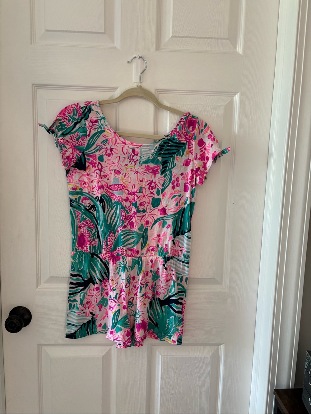 Lilly Pulitzer Pink & Teal Floral Short Sleeve Romper - Picture 3 of 5